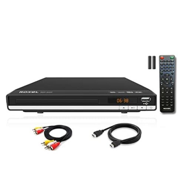 Roxel RDP-S500 DVD Player, Includes HDMI Cable, Connects to TV; Multi-Region DVD Player, with USB Port and Remote Control; CD Player with Full HD HDMI and RCA Inputs.